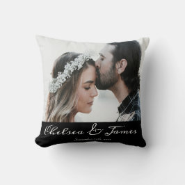 Modern kalligrafi överlappar foto par Bröllop Kudde