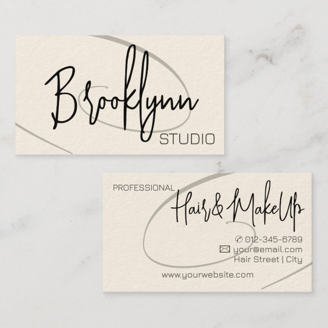 Modern kalligrafi professionell frisörstudio Twirl Visitkort (Fram/baksida)