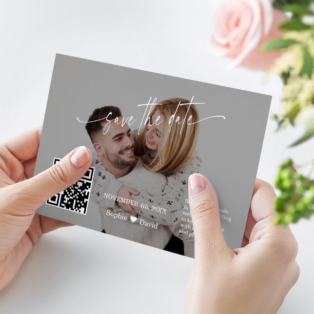 Modern kalligrafi QR-kod Foto Bröllop   Spara Datumet (Skapare uppladdad)