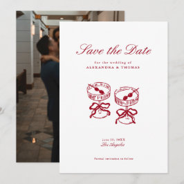 Modern kalligrafi Röd bröllopsdag Spara datum Inbjudningar