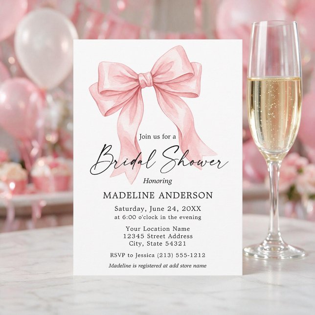 Modern kalligrafi rosa båge bröllopsdusch inbjudningar (Customize to add text to back of card.)