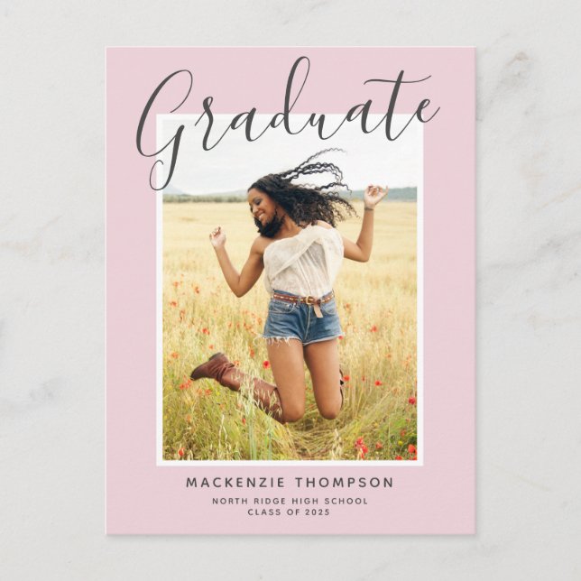 Modern kalligrafi  Rosa Foto Studenten Vykort (Framsida)
