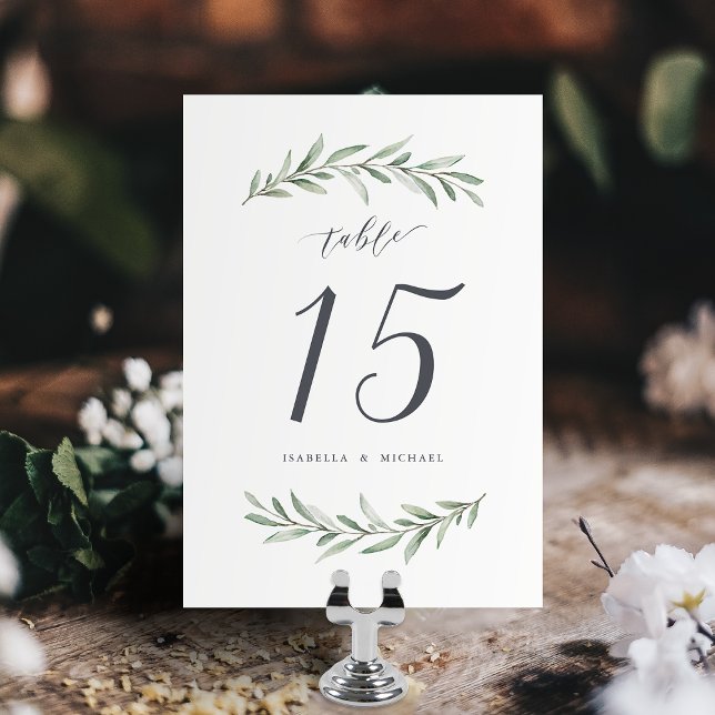 Modern kalligrafi, rustig grey bröllop bordsnummer (Modern calligraphy rustic greenery wedding table number)