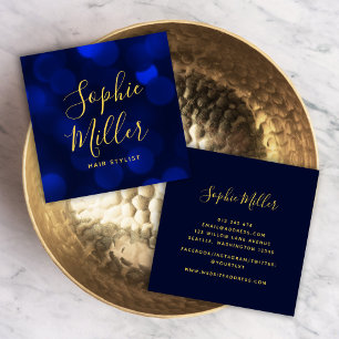 Modern kalligrafi Sapphire Blue Bokeh Ljus Fyrkantigt Visitkort