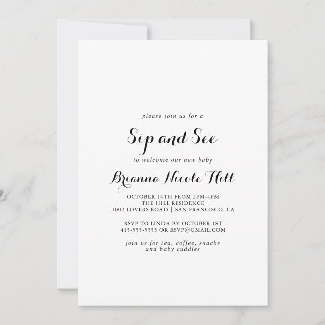 Modern Kalligrafi Sip and See Inbjudningar (Framsida)