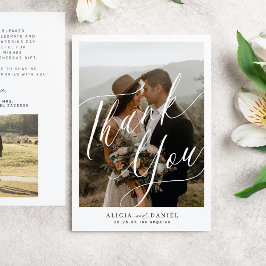 Modern kalligrafi-skript 2 foton bröllop tack kort