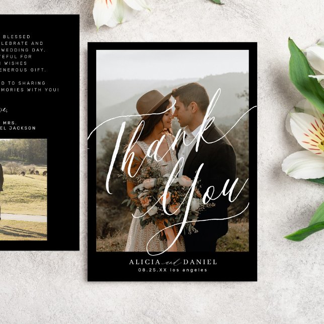 Modern kalligrafi-skript 2 foton bröllop tack kort (Skapare uppladdad)
