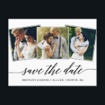 Modern kalligrafi Skript 3 Foto Spara datum Vykort<br><div class="desc">Modern Elegant Calligraphy Script 3 Photo Collage Save the Date Bröllop Förlovning Announonnement Postcard</div>