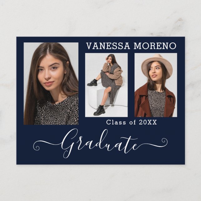 Modern kalligrafi, skript 3 Photo Blue Studenten Vykort (Framsida)