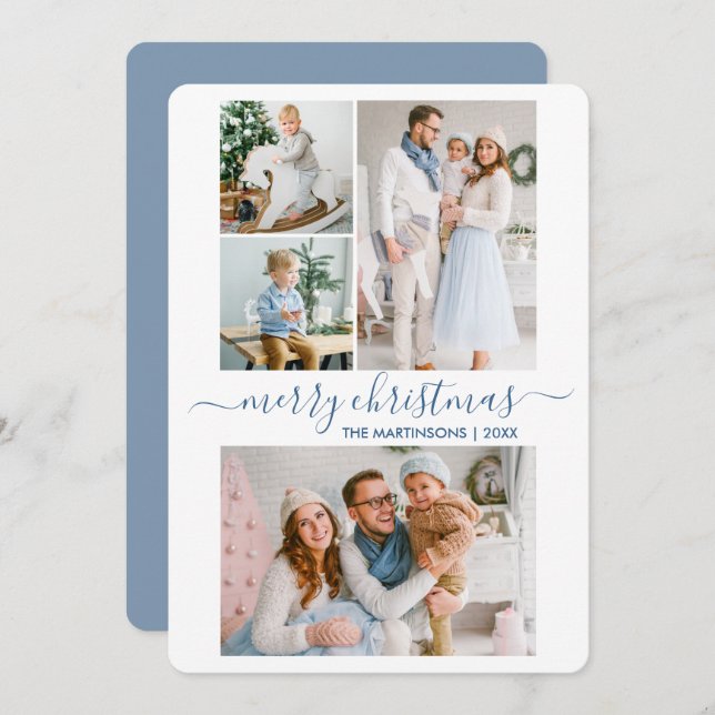 Modern Kalligrafi, skript 4 Photo jul Blue Julkort (Fram/baksida)