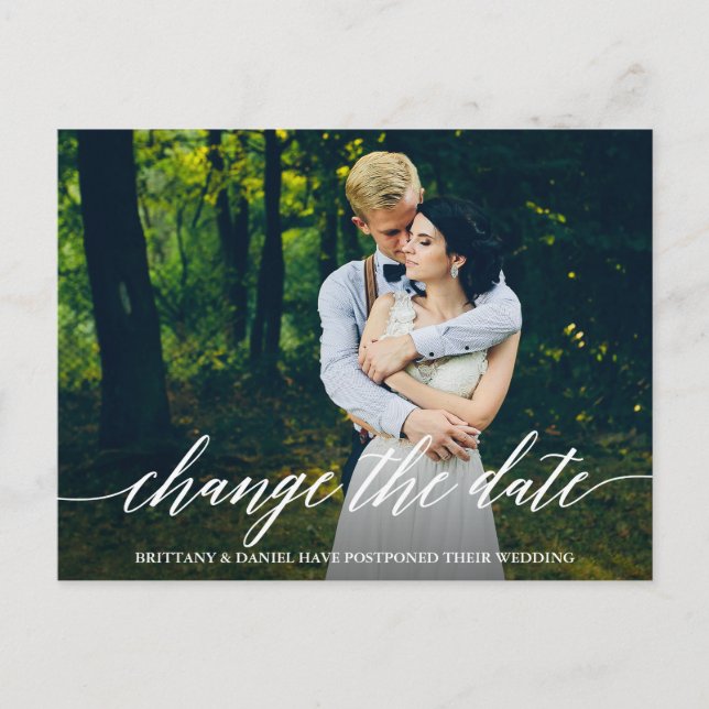 Modern kalligrafi-skript ändrar datumfoto vykort (Framsida)