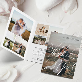 Modern kalligrafi-skript för elegant 8 foto bröllo tack kort