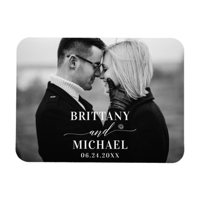 Modern kalligrafi - spara datum svart och vitt magnet (Horisontell)