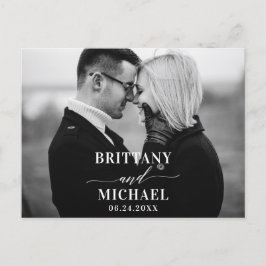 Modern kalligrafi - spara datum svart och vitt vykort