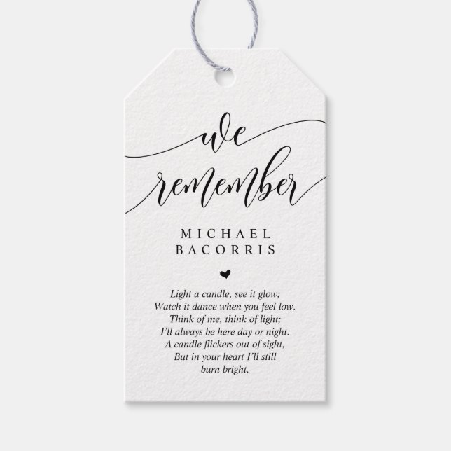 Modern kalligrafi, svart typsnitt, begravning, lju presentetikett (Framsidan)