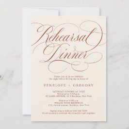 Modern kalligrafi teracotta Rehearsal Middag Inbjudningar