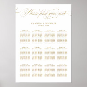 Modern kalligrafi - tidlös sittplatsplan för guld poster