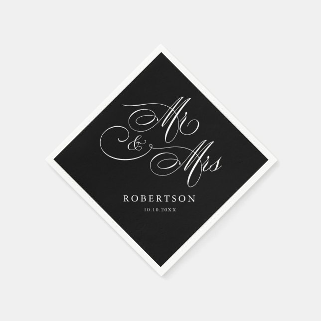 Modern kalligrafi - tidlös svart och vit bröllop pappersservett (Hörn)