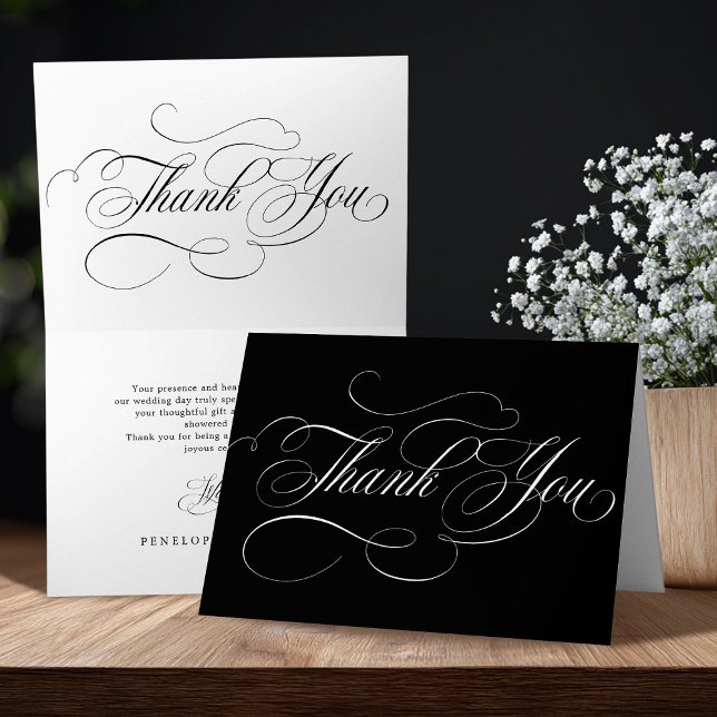 Modern kalligrafi - tidlös svart och vit bröllop tack kort (Modern calligraphy timeless black & white wedding thank you card)