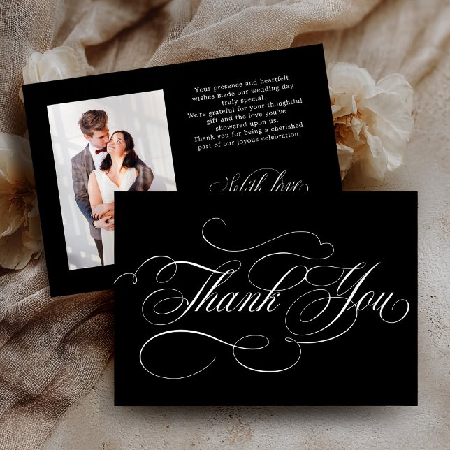 Modern kalligrafi-tidslinje, svart och vitt bröllo tack kort (Modern calligraphy timeless Black & white wedding Thank You Card)