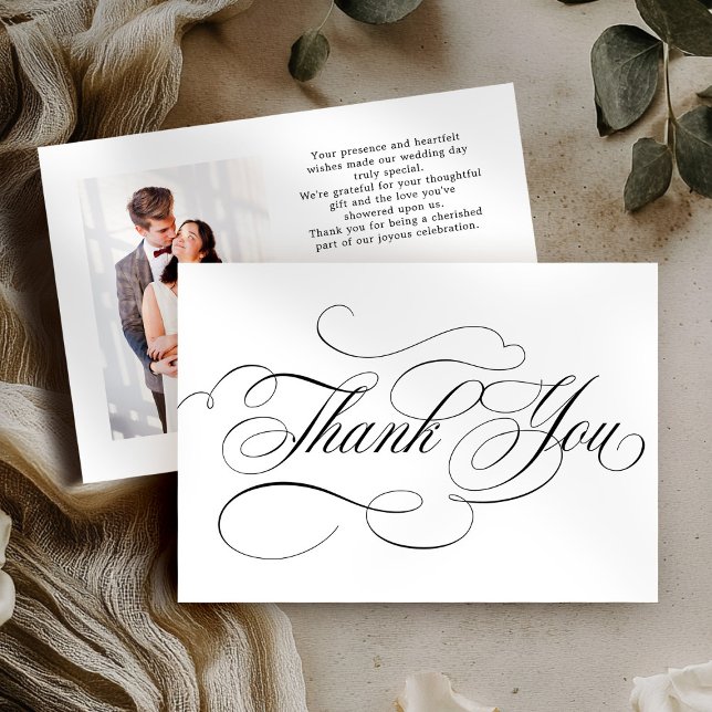 Modern kalligrafi-tidslinje, svart och vitt bröllo tack kort (Modern calligraphy timeless Black & white wedding Thank You Card)