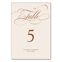 Modern kalligrafi-tidslinje Terracotta bröllop Bordsnummer