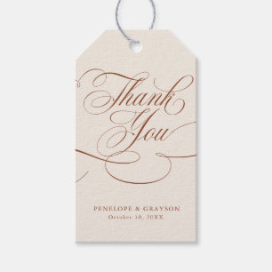 Modern kalligrafi-tidslinje Terracotta bröllop Presentetikett