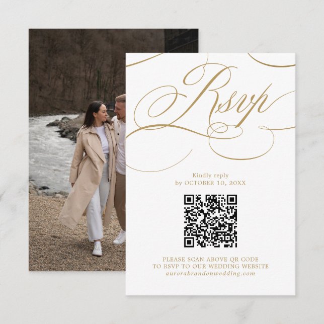 Modern kalligrafi-tidslinje utan guld QR-kod Foto OSA Kort (Fram/baksida)