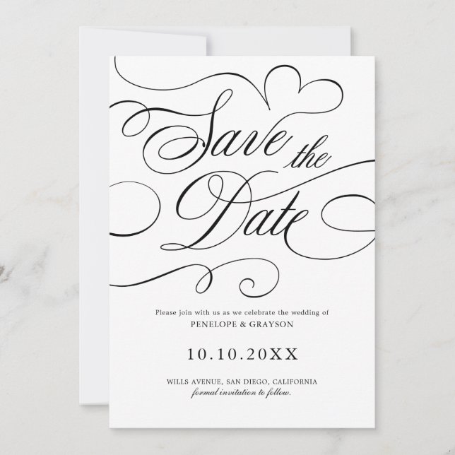 Modern kalligrafi-tidsmältlös svart QR-kod bröllop Spara Datumet (Framsida)