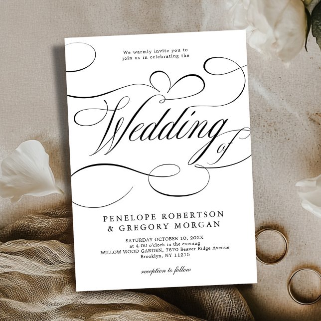 Modern kalligrafi-tidsmältlös svart vit bröllop inbjudningar (Modern calligraphy timeless Black white wedding Invitation)