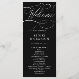 Modern kalligrafi-tidsmältlös svart vit bröllop program