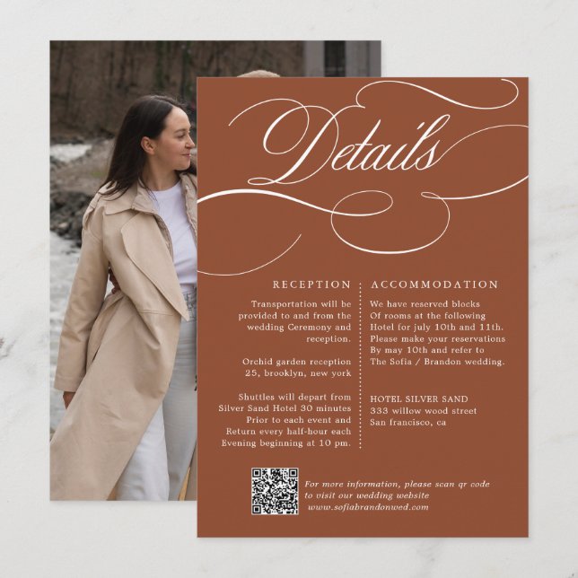 Modern kalligrafi timodig Terracotta Bröllop Tilläggskort (Fram/baksida)