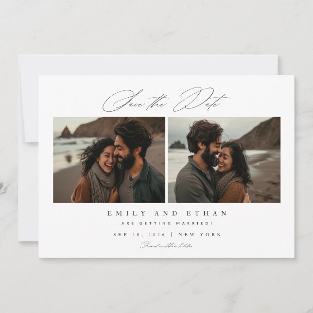 Modern Kalligrafi två fotot QR-kod Spara Datumet (Framsida)