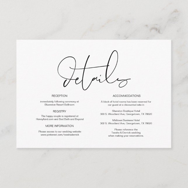 Modern kalligrafi, uppgifter om Bröllop, informati Tilläggskort (Framsida)