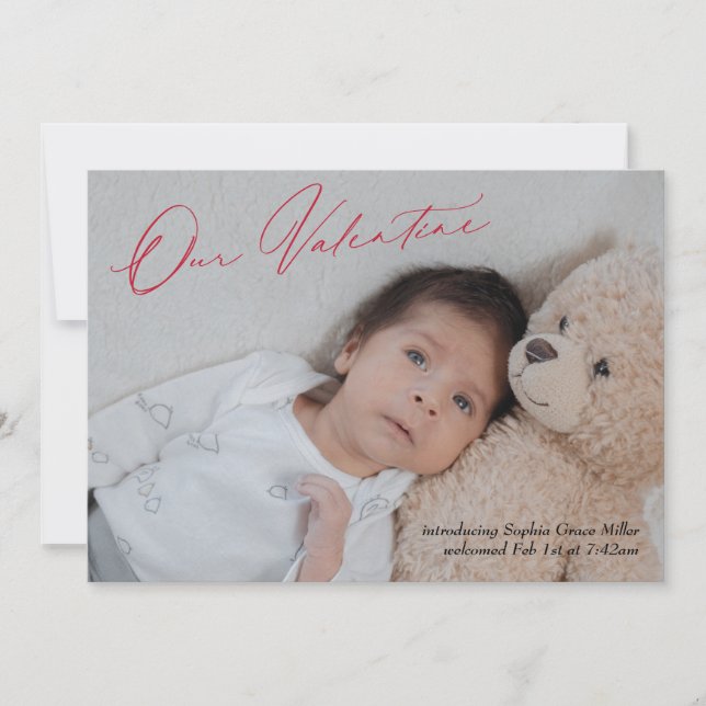Modern Kalligrafi Valentine Birth Notice Julkort (Framsida)