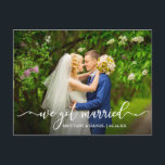 Modern kalligrafi Vi Har Married Bröllop Photo Vykort<br><div class="desc">Modern Calligraphy Bröllop Photo We Har Married Notification Postcard</div>