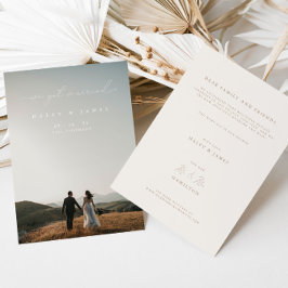 Modern kalligrafi Vi Har Married Photo Bröllop Meddelande