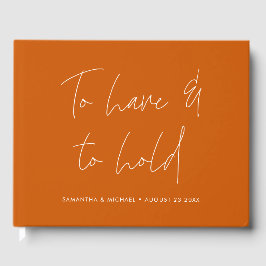 Modern kalligrafi visar brinnande Orange Bröllop Gästböcker