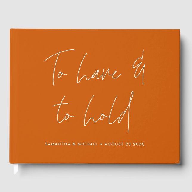 Modern kalligrafi visar brinnande Orange Bröllop Gästböcker (Framsida)