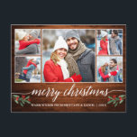 Modern Kalligrafi Wood 5 Photo God jul Vykort<br><div class="desc">Modern kalligrafi Skript 5 Photo Couple Photo Collage God jul Postcard innehåller Watercolor jul Holly Berries - Rustic Land Wood</div>