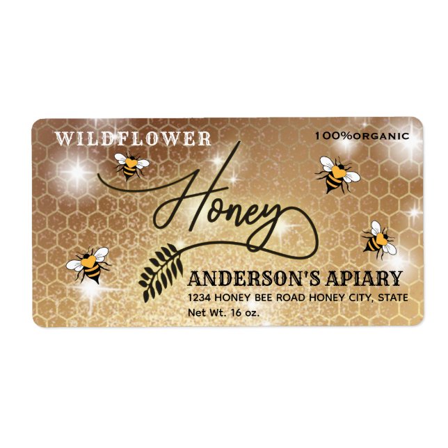 Modern kalligrafietikett för honung gren burk fraktsedel (Framsidan)