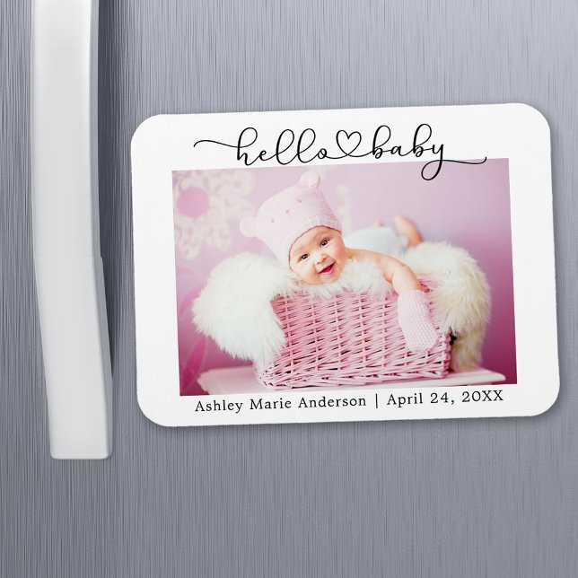 Modern kalligrafisk hjärtlig hej bebis magnet (Customize to change your personalized text size or text style.)