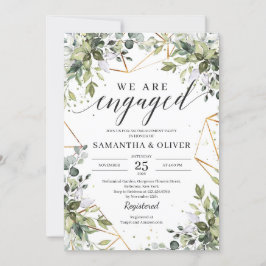 Modern kalligraphy greenery guld boho förlovning inbjudningar