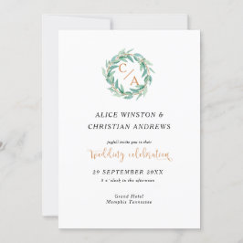 Modern kallukalyptus Calligraphy Monogram-inbjudan Inbjudningar