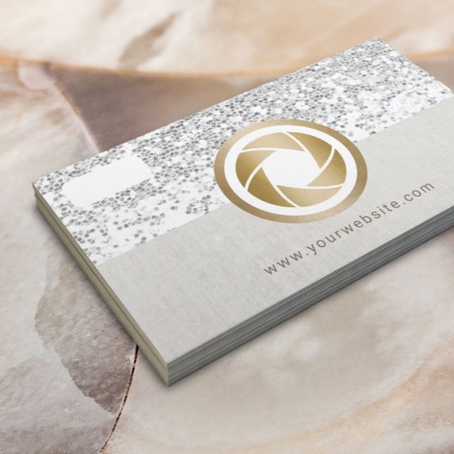 Modern kamerafotografi för Eleganten Silver Glitte Visitkort (Skapare uppladdad)