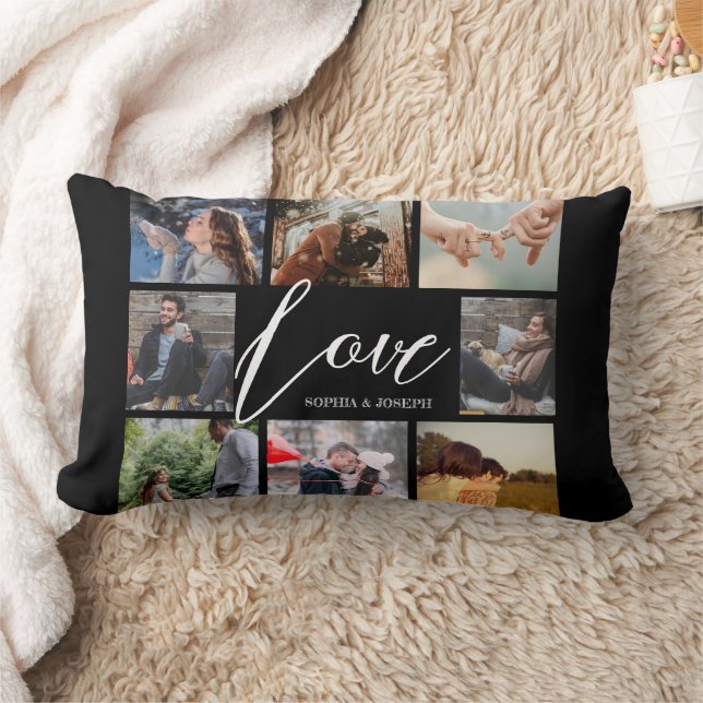 Modern Kärlek 8-fotokollage Valentine Black Lumbarkudde (Filt)