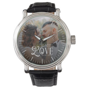 Modern kärlek Anpassad bröllopsfoto för par nygift Armbandsur