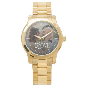 Modern kärlek Anpassad bröllopsfoto Par Monogram Armbandsur