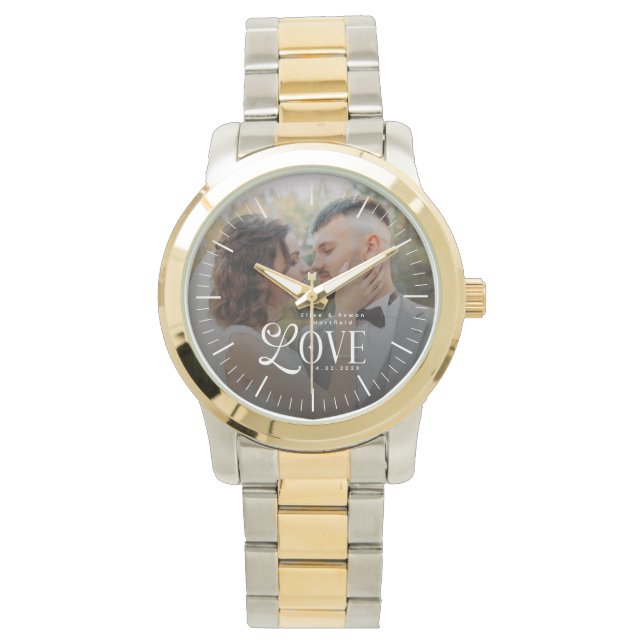 Modern kärlek Anpassad bröllopsfoto Par Nygifta Armbandsur (Framsida)