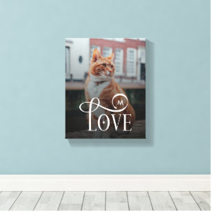 Modern kärlek Anpassade kattdjur Foto Monogram Canvastryck